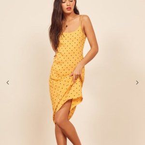 Reformation Yellow Polka Dot Midi Dress